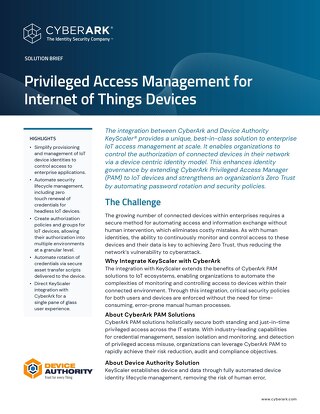Privileged Access Management for Internet of Things Devices - CyberArk and Device Authority KeyScaler