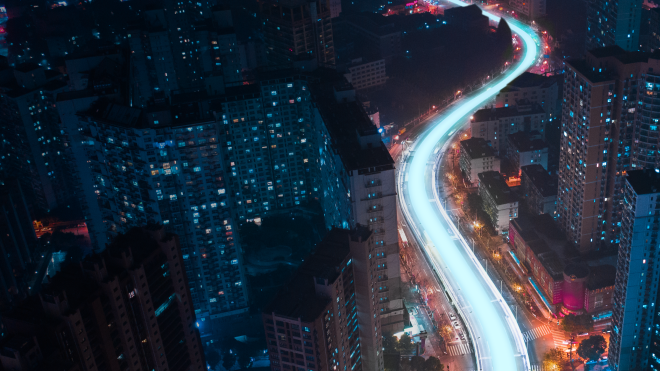 city street with neon lights